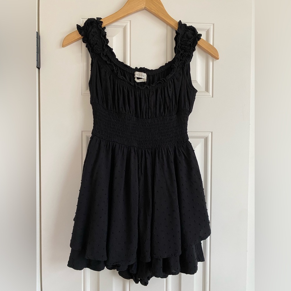 Urban Outfitters Rosie Smocked Tiered Ruffle Romper Black Sz S